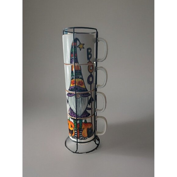 Cobwebs & Cauldrons stackable mugs HALlOWEEN Gnome Set of 4 Coffee tea coca cups - Picture 2 of 8